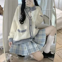 2024 Autumn Winter Women's irt Cardigan Set Soft Girl School orm Sle Faionable Polyester Blend Workwear