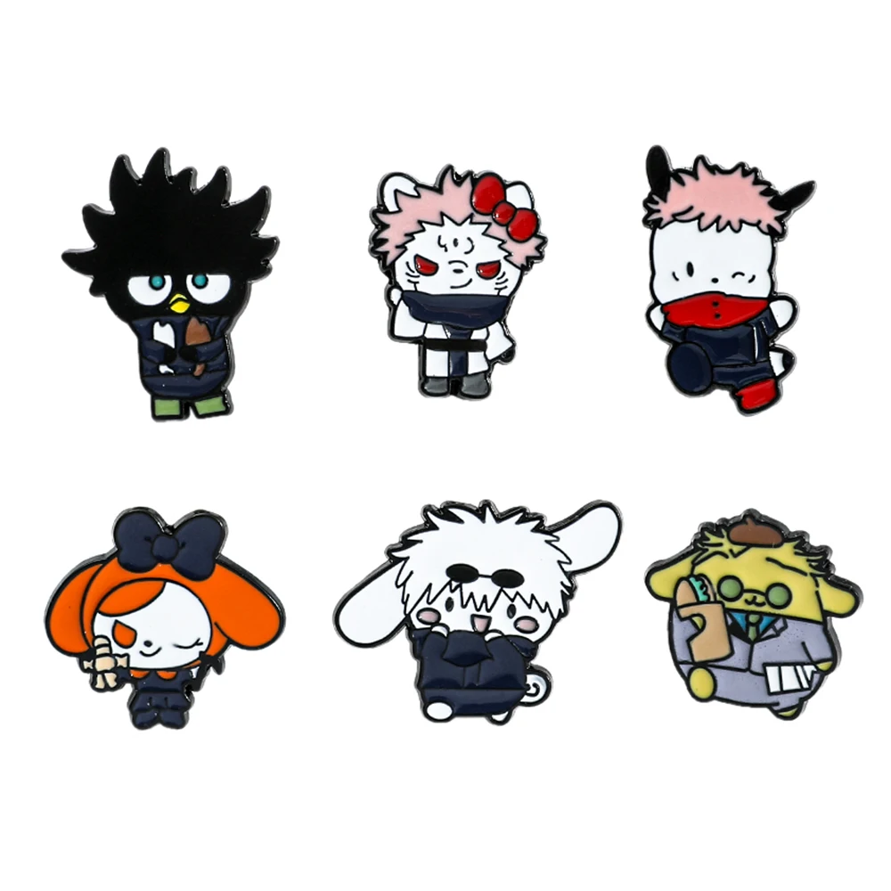 Sanrio Hello Kitty Cinnamoroll Cosplay Jujutsu Kaisen Figure Brooch Creativity Cartoon Fashion Enamel Badge for Bag Accessories