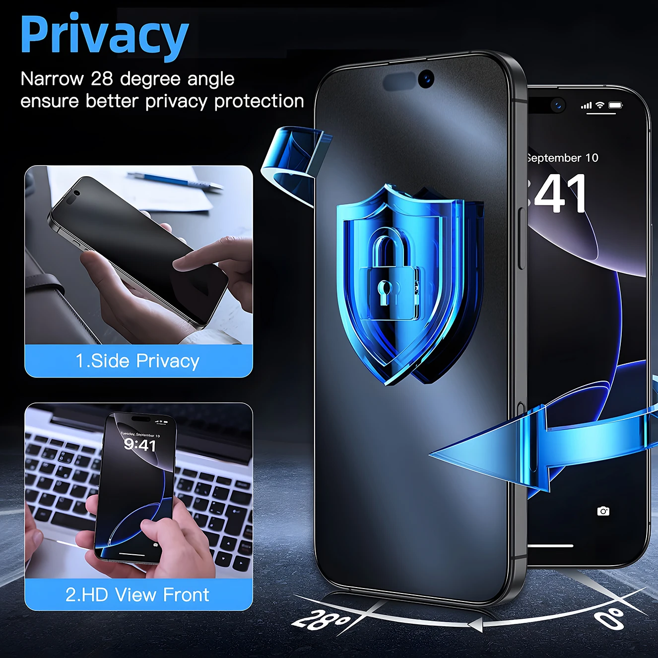 3-1 pezzi protezione schermo privacy installazione senza polvere per iPhone 16 14 13 12 11 15 17 Pro Max protezione schermo in vetro anti-spia - immagine 3