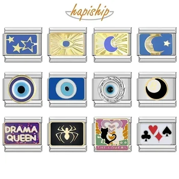 Hapiship 2024 Top Fashion Eye Moon Star Fish Spider Poker Queen Charm Italian Links Fit 9mm Bracelet Making DIY Jewelry DJ854 1