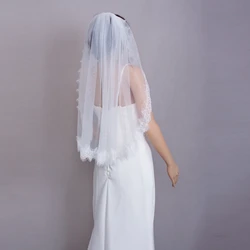Elegant Gothic Black Bridal Veil with Eyelash Lace - Halloween and Wedding Accessory - 75cm (WHITE)