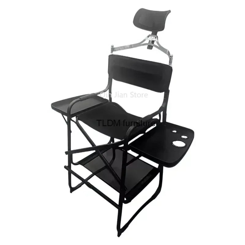 

Tall Directors Chair Heavy Duty Bar Height Folding Makeup Chair Padded Seat with Side Table Foot Rest for Camping Home or Patio