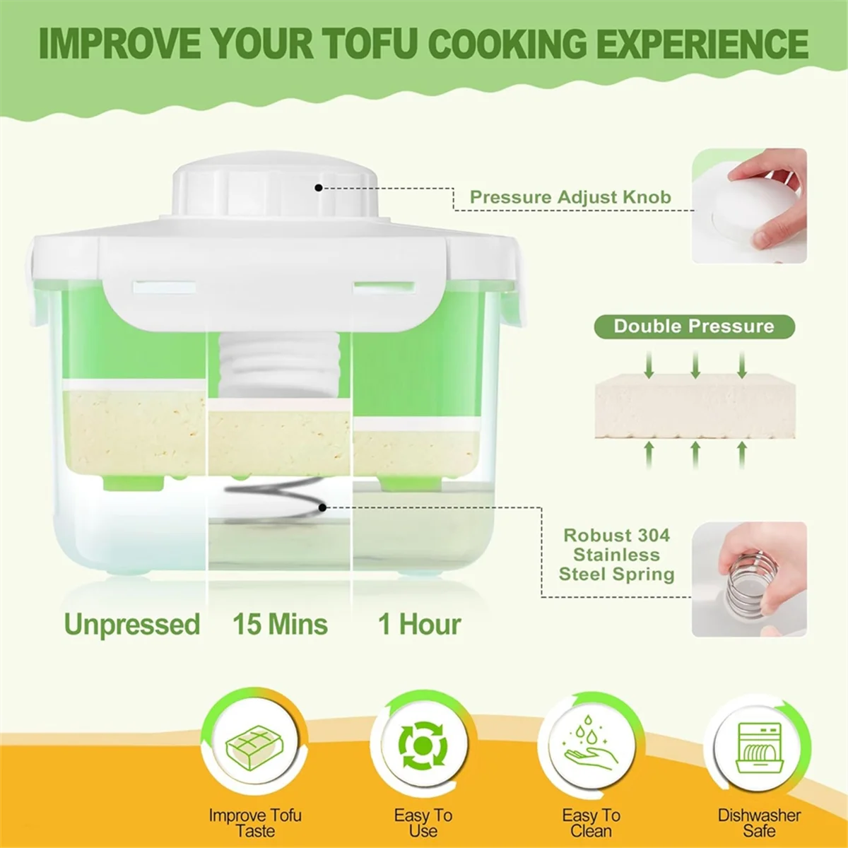 Adjustable Tofu Press Dishwasher Safe Large Vegan Presser Drainer with Drip Tray Speed Up Removing