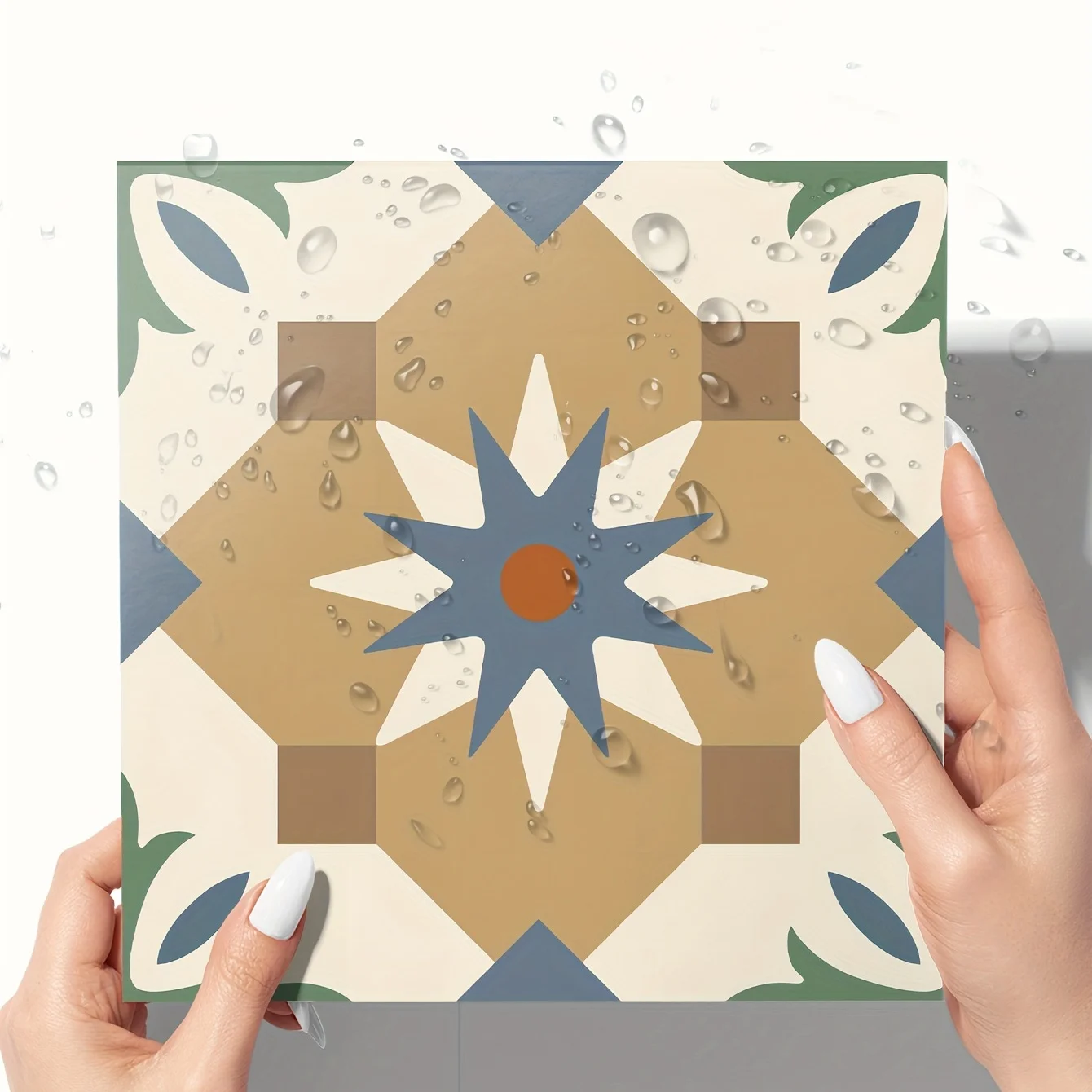 Floor stickers 9PCS Moroccan style printing thickened waterproof for home living room kitchen and bathroom wall