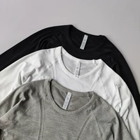 Vêtements de Yoga hauts de sport femmes col rond manches longues sans couture minceur respirant course Pula séchage rapide vêtements de Fitness 2