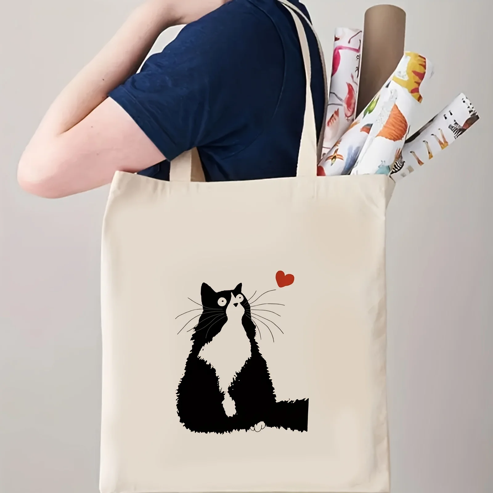 Kawaii Cute Cat Print Tote Bag, Large Capacity Shoulder Bag, Women's Casual Handbag For Work, School, Shopping