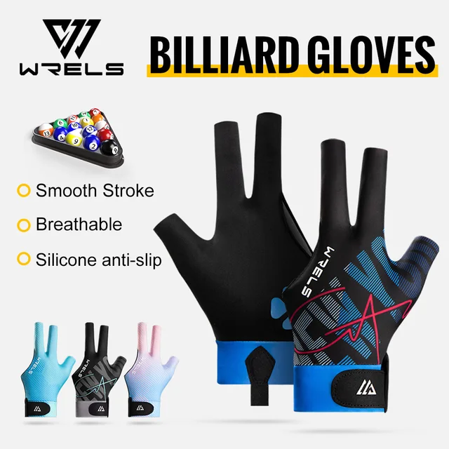 WRELS 1PC Professional Billiard Left Hand Glove Silicone Anti-Slip Elasticity Breathable Billiard Glove 3 Finger Snooker Glove 1