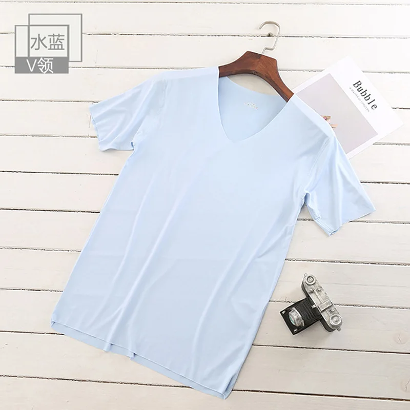 Breathable Ice Silk V Neck Short Sleeve T Shirts for Women Summer