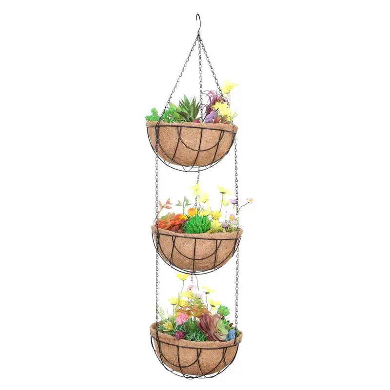 

Metal Hangings Planter Basket Three Layer Flower Pots With Coco-Liner Hangings Planter Plant Hanger Hangings Flower Basket Large