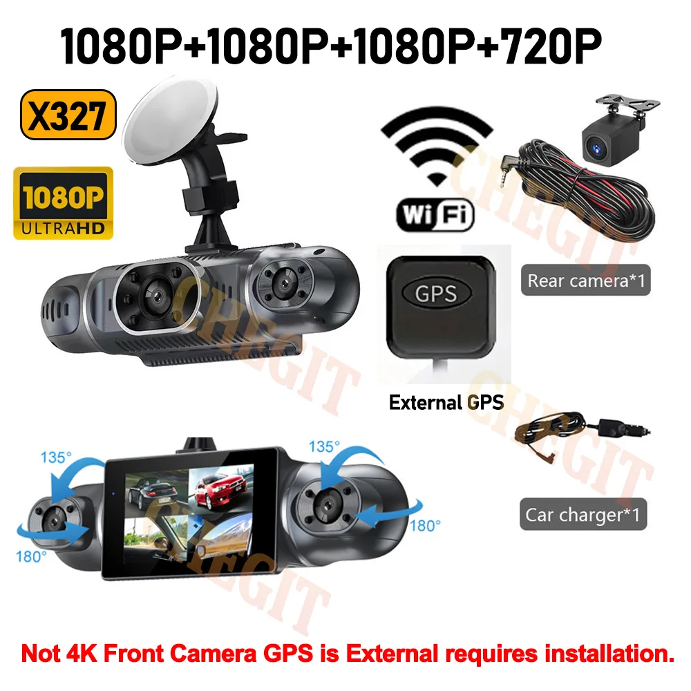 2026NEW 4 canais WIFI GPS 4K 1080P carro DVR 360 ° Dash Cam para Carros HD Vídeo Câmera Frontal e Traseira Caixa Preta Acessórios para Carro