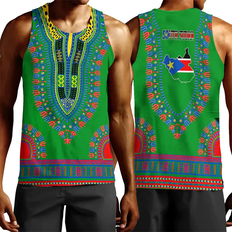 

Africa South Sudan Map Flag 3D Print Tank Top For Men Clothes Fashion Dashiki Vest Sport Running Jersey Patriotic Boy Waistcoat
