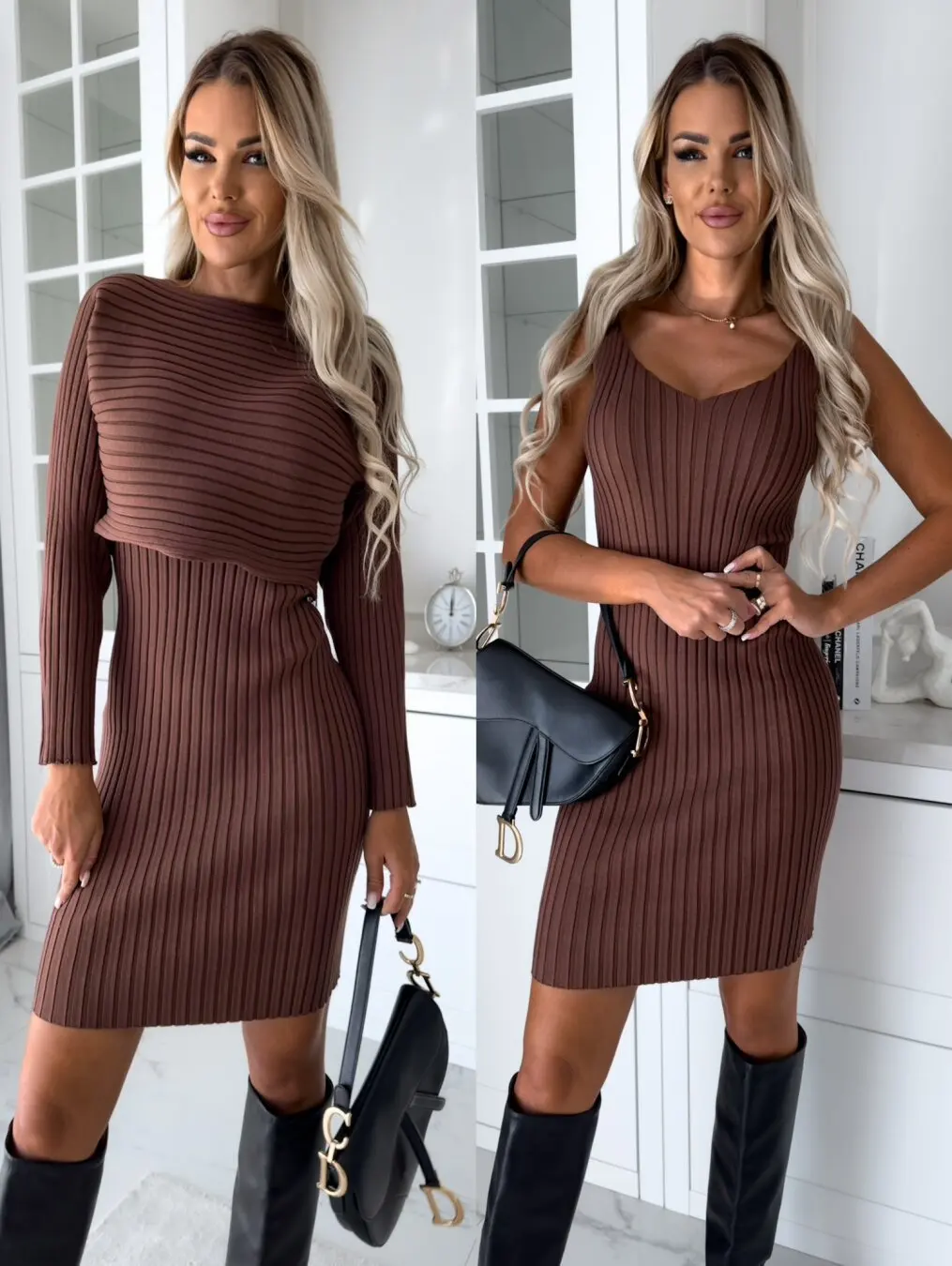 Autumn-Winter-Women-Solid-2-Piece-Set-Dress-Fashion-Elegant-Long-Sleeve ...