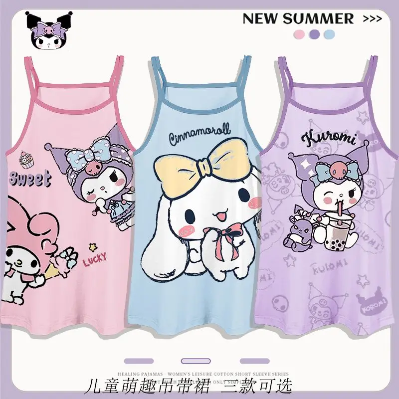 

2024 Cinnamoroll Pajamas Girls Sanrio Kawaii Anime Kuromi My Melody Nightdress Summer Sweet Cute Cartoon Babys Halter Vest Gift