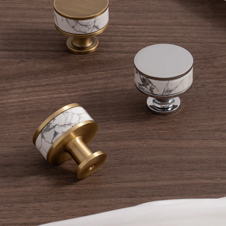 walnut colour cabinet knob natural stone brass base