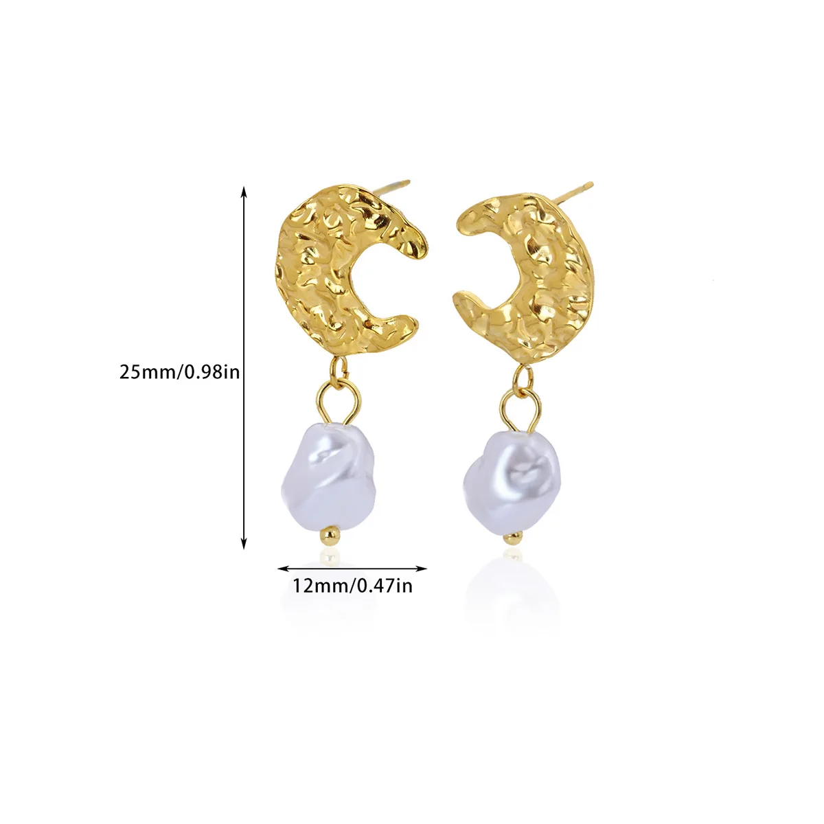 Stainless Steel Moon Pearl Earrings Gold Color Anti Fading for Women