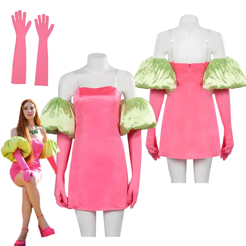 

Movie Barbier Margot Cosplay Costume Pink Dress Gloves Disguise Outfits Girls Women Adult Halloween Carnival Party RolePlay Suit