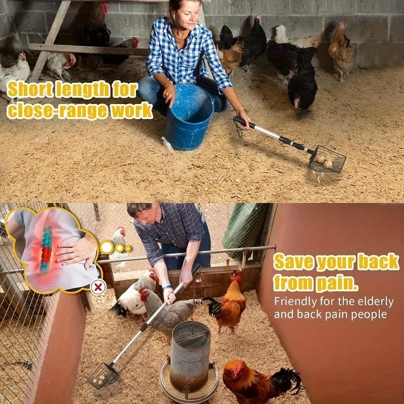 Retractable Chicken Coop Rake And Cat Litter Scoop Garden Tool_voghion.com