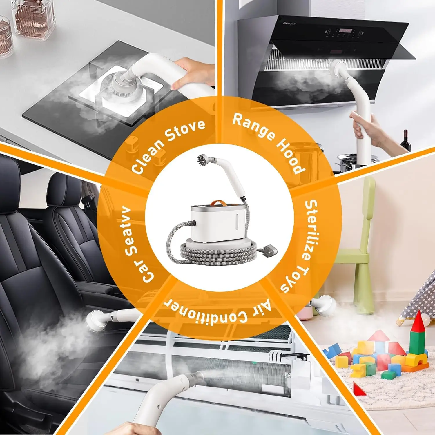 منظف بالبخار محمول باليد، سعة كبيرة 750 مل، تسخين سريع ومنظف بالبخار عالي الضغط للمنزل، يتضمن 11 ملحقًا، متعدد الاستخدامات