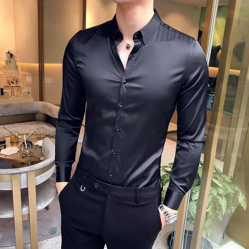 

Clothing Muscle Long Sleeve Man Tops Business Shirts and Blouses for Men Black Plain with Sleeves Normal Fashion 2024 Luxury Xxl
