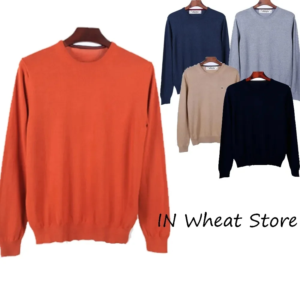 

Wheat Embroidered Round Neck Business Casual Solid Knitted Long Sleeve Pullover Sweater Men's clothing