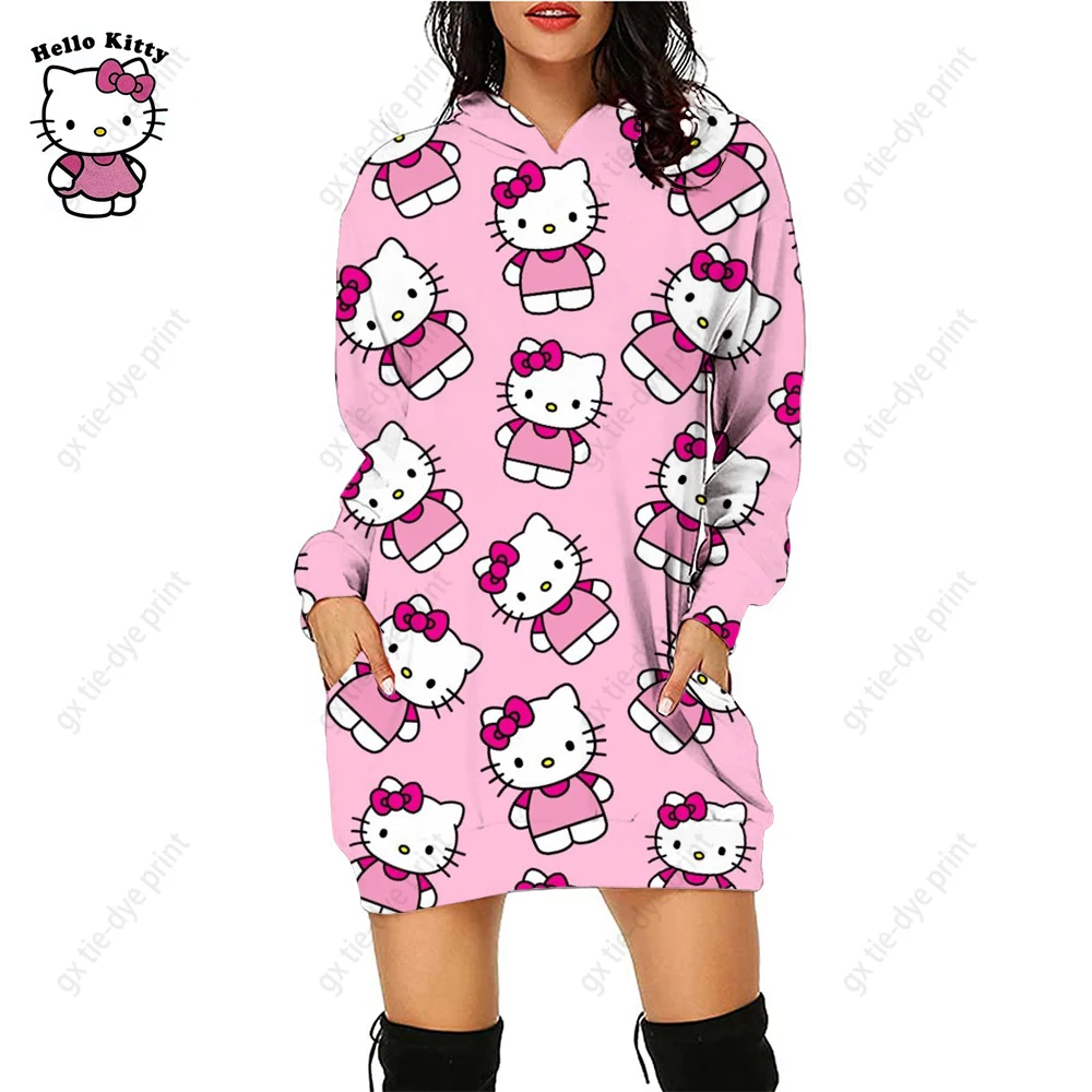

Women’s Sweatshirts Casual Long-sleeved Sweater Hello Kitty Print Loose Pullover Sweatshirt Streetwear Hoodies Dress Y2k