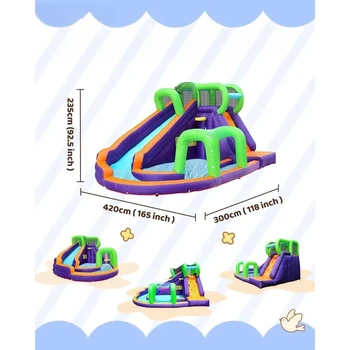 Water Slide Inflatable Bounce House for Kids with Blower Family Backyard Bouncy Castle Fun Doorway Tunnel Climbing Wall 2