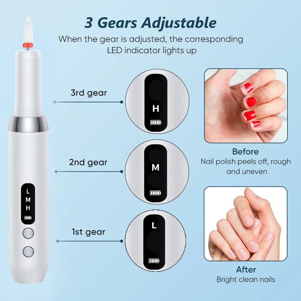 Electric Nail Polisher Drill Bits Professional Nails Grinding Polishing Dead Skin Removal Art Sanding File Pen Manicure Machine 3