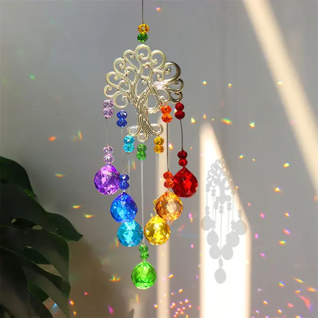 Crystal Sun Catchers Prisms Window Wind Chiem Színes Lánc Függő Medál Dekoráció Élet Fa Alakja Otthoni Kerti