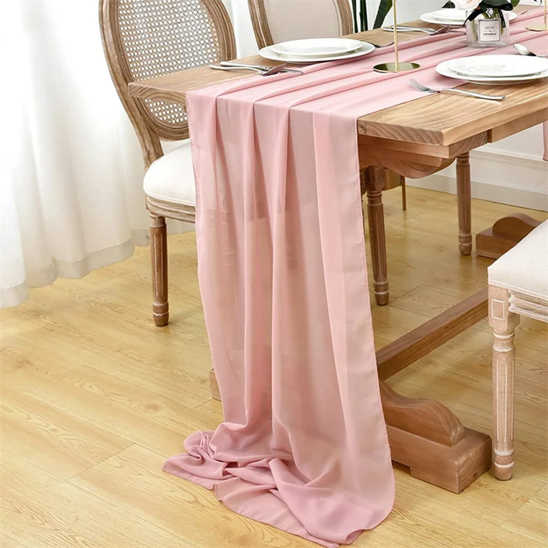 

30cm*300cm Chiffon Table Runner Romantic Boho Table Runner for Birthday Party Bridal Valentine's Day Wedding Table Decoration
