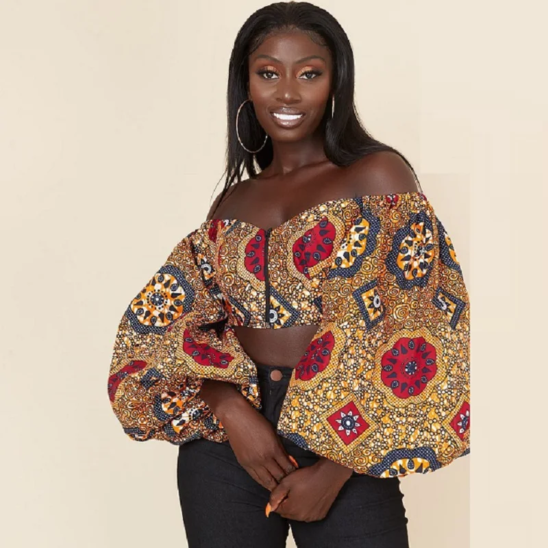 

African Dashiki Print Tops Women Fashion Sexy Shoulder Off Dresses Women African Clothes African Traditional Wear for Women