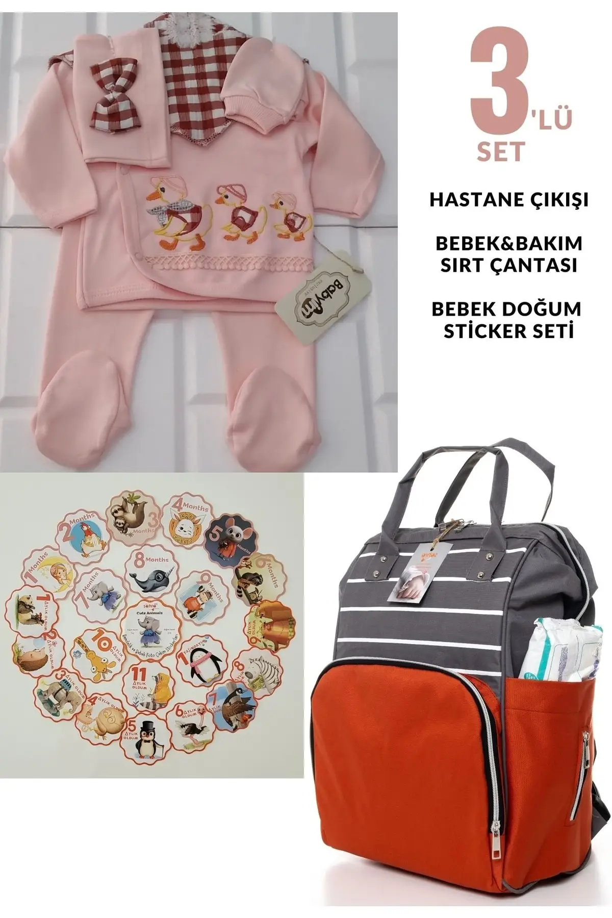 

100% Cotton Hospital Outlet, Mom & Baby Care Backpack And Cute Animals 21 Piece Baby Sticker Set Cotton Pink