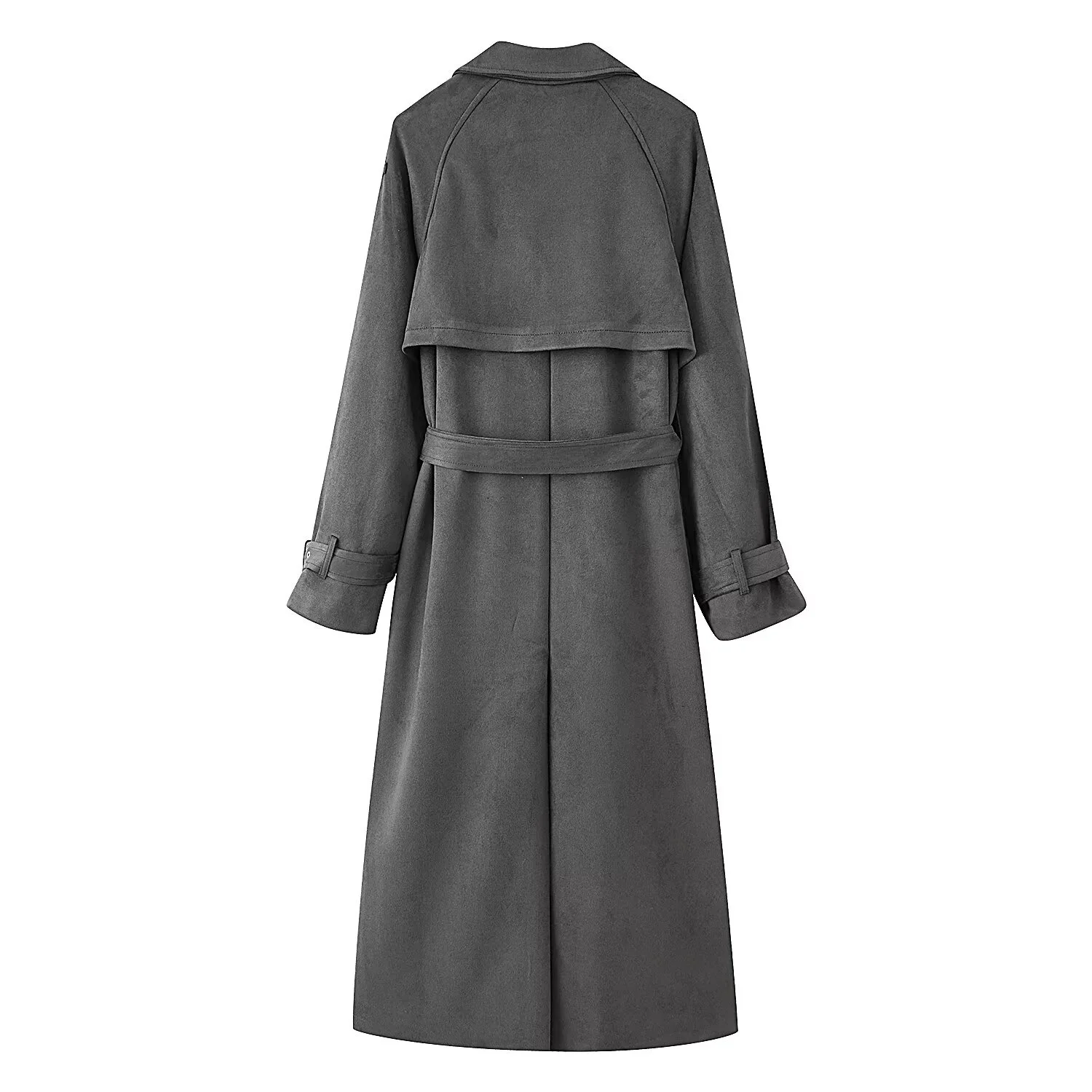 Women Retro Solid Suede Long Trench Coat With Belt Lapel Double-Breasted Jacket With Pockets Autumn Winter New Lady Long Outwear