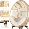 2 Pieces Egg Chair Wicker Patio Egg Chair with Ottoman Rattan Teardrop Cuddle Cocoon Chair for Indoor Outdoor Bedroom Porch Back 4