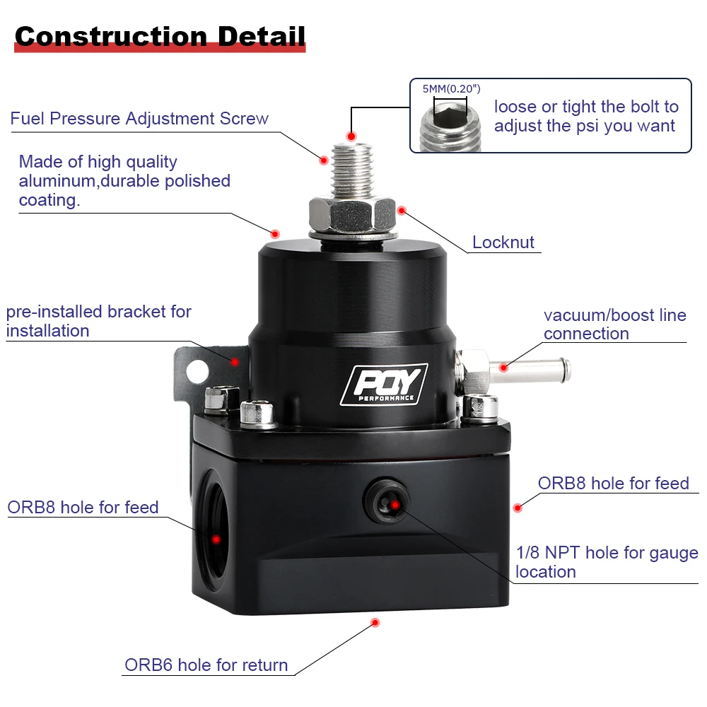 Fuel pressure regulator AN8 high pressure fuel regulator w/ boost-8AN 8/8/6 EFI Fuel Pressure Regulator with gauge LZ7855