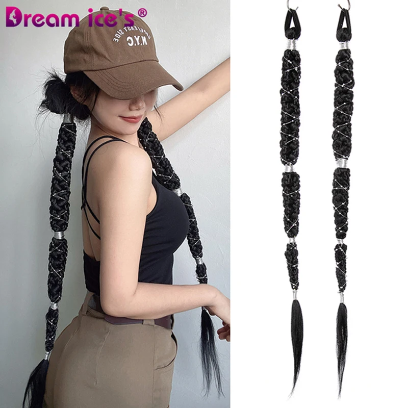 Long Synthetic Bubble Warp Around Ponytail Extention Elastic BoxBraid Twist Hair For Women Rope Rubber Band Braid Hair Horsetail fake hair extensions hair bands ornaments