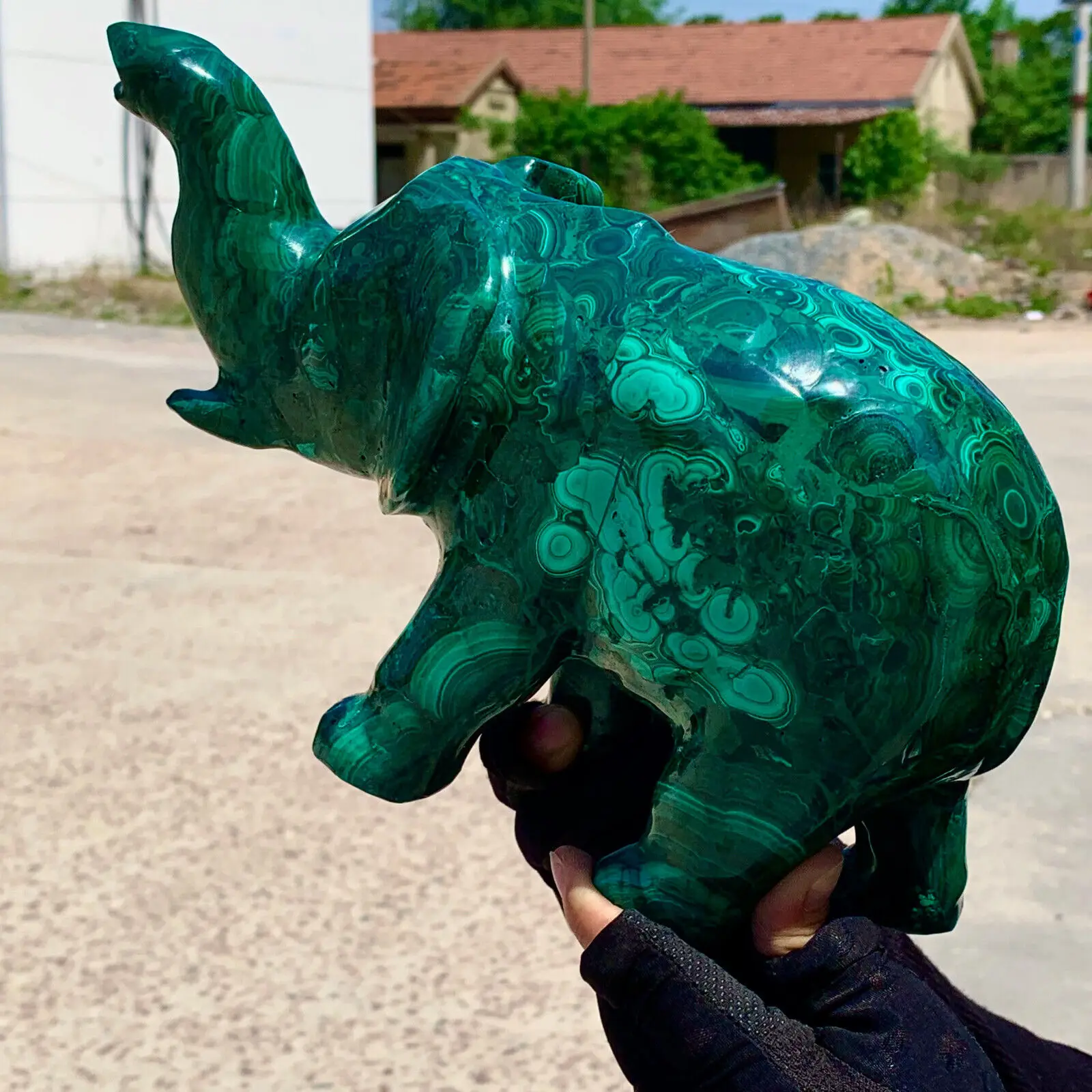 Natural Malachite Carved Elephant Quartz Crystal Mineral Specimen Healing Wealth Home Office Degaussing Decoration Meditationgem 3