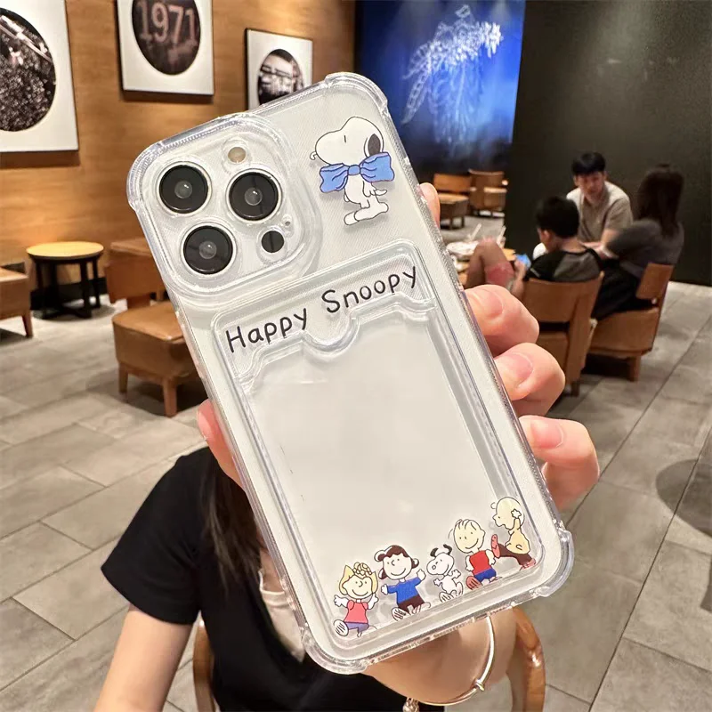 thumbnail image 1 of Funda con tarjetero para iPhone 16 Pro Max 11 12 13 14 15 Pro Max 12 13 Mini 16 Plus XR con diseño de astronauta Snoopy Charlie Brown, 1 of 5