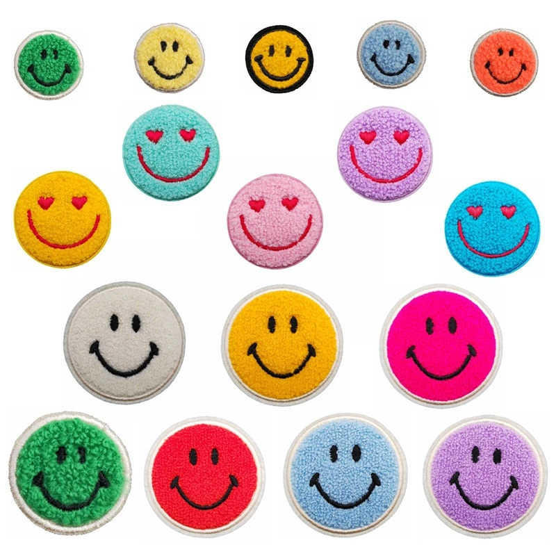 1Pcs Round Expression Smiley Face Patch Clothes Iron on Embroidered Sew Applique Cute Fabric Badge Garment Apparel Accessories