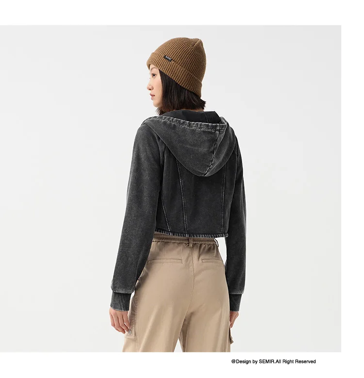 Outerwear Women Short Style Raglan-sleeved Vintage Simple Spring Slimming Skinny Hooded Jacket Sporty Style
