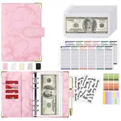 PU Leather Budget Binder with Cash Envelope Pockets and Zipper - Compact French - Style Money - Saving Planner Organizer (Pink)