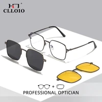 CLLOIO New Style 3 In 1 Magnet Clip On Optical Myopia Glasses Men Driving Polarized Sunglasses With Prescription Reading Glasses
