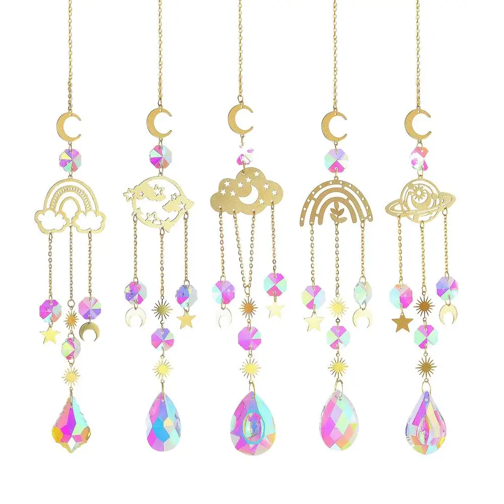 Cartoon Sun Catchers Crystal Rainbow Maker Moon Planet Cloud Pendant Hanging Wind Chimes Home Room Decorazione Del Giardino All'Aperto