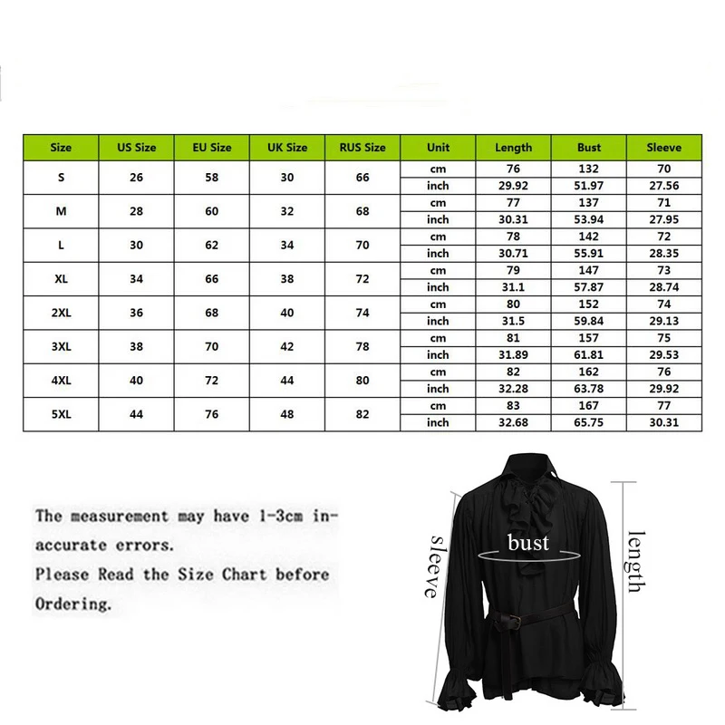 Shirt Tops Medieval Renaissance Lacing Up Bandage Ruffles Fashion Men Vintage Costume Fluffy Long Sleeve