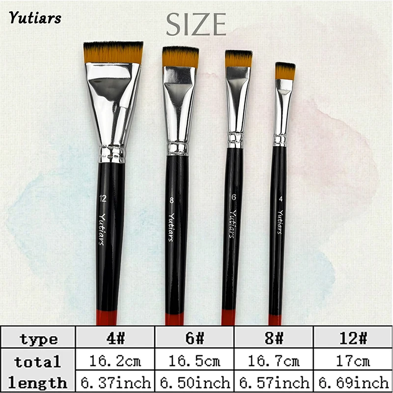 Yutiars 4Pcs 세트 아티스트 플랫 페인트 브러쉬 나일론 헤어 아크릴 오일 수채화 구아슈 페인팅 DIY 공예 및 미술 프로젝트 펜