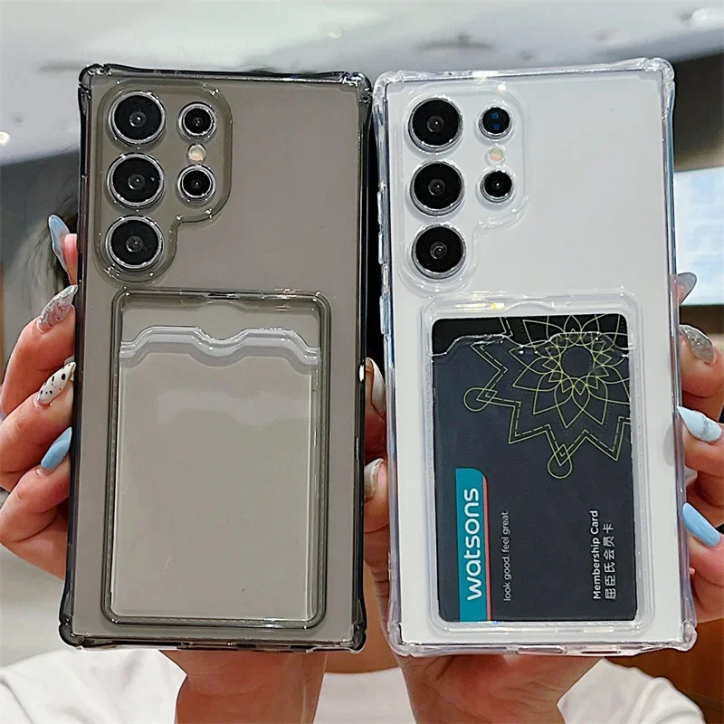 Clear Shockproof Card Holder Phone Case - Silicone Soft TPU Back Cover