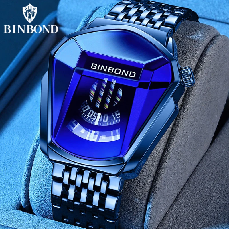 

BINBOND Popular Fashion Motorcycle Concept Quartz Men Watches Luminous Mesh Touch Screen Black Technology Business Mens Watches