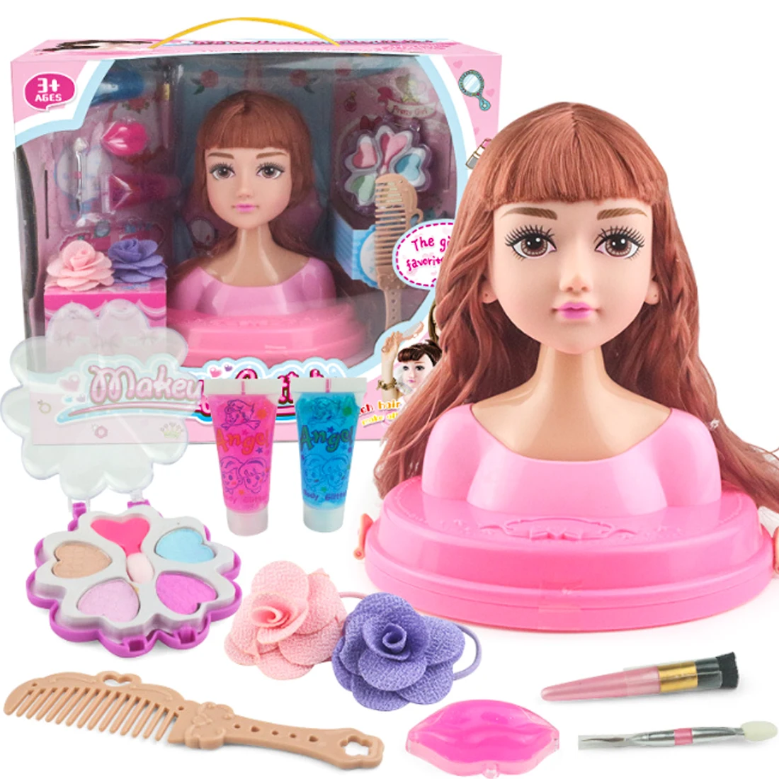 Funny Children Head Model Half Body Doll Toy Simulation Barber Makeup artist Makeup Hairstyle Beauty toy kids Girls Gift 2