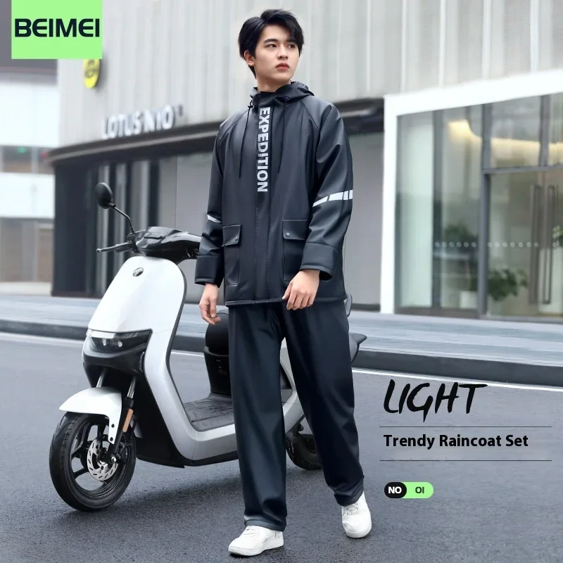 Men Rainwear Raincoat Rain Pant Suit for Motorcycle Rainproof Windproof Hiking Riding Thickening Rainwear Set Split Raincoat