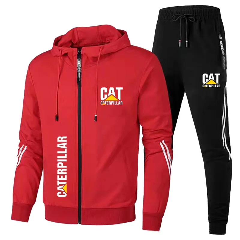 2023 new men's Sportswear CAT logo printed hooded Sweatshirt+trousers casual fit running fitness men's Sportswear two-piece set