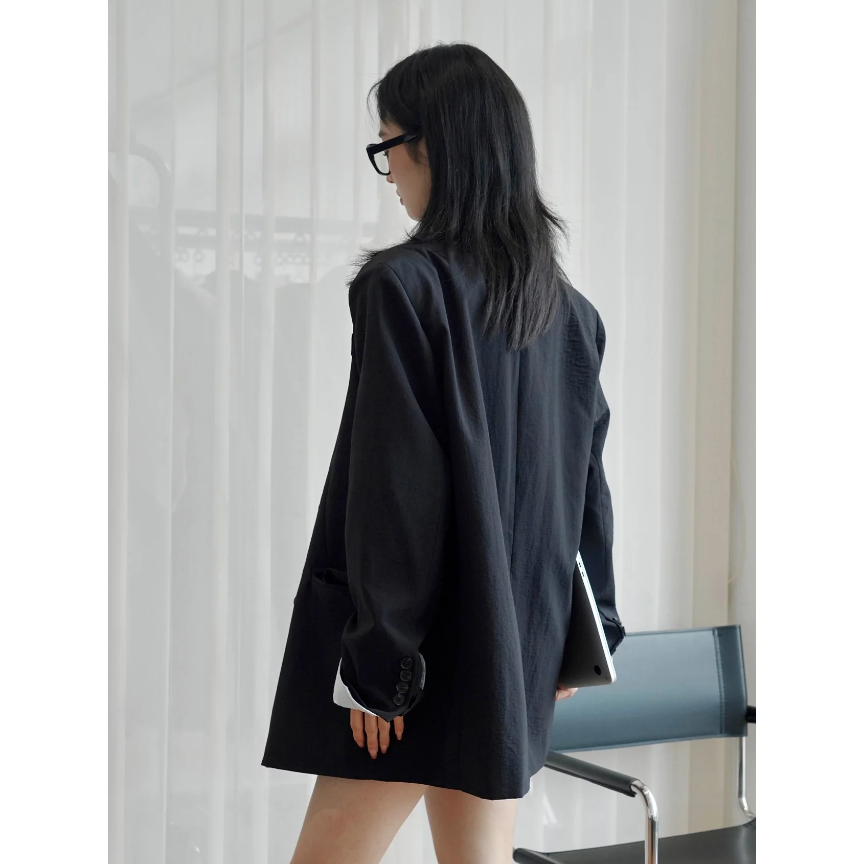 Autumn New Korean Version Fashion Retro Wide Shoulder H-shaped Suit Loose and Slim Casual Commuter Coat for Women